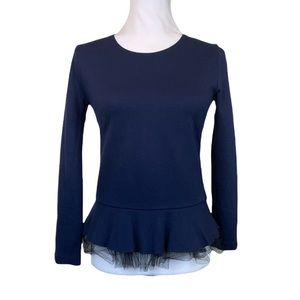 J. Crew Navy Blouse with Tulle Size XXS